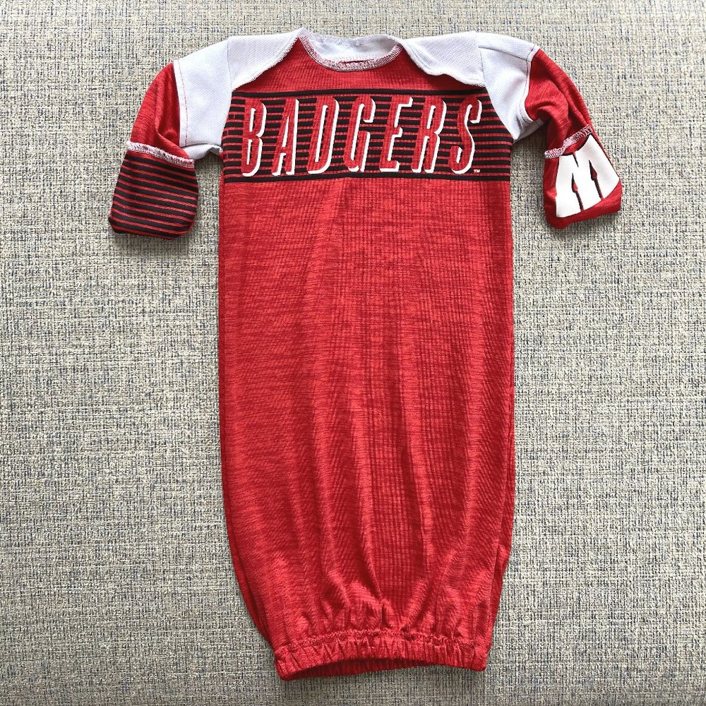 University of Wisconsin Badgers upcycled t-shirt newborn sleep sack baby gown